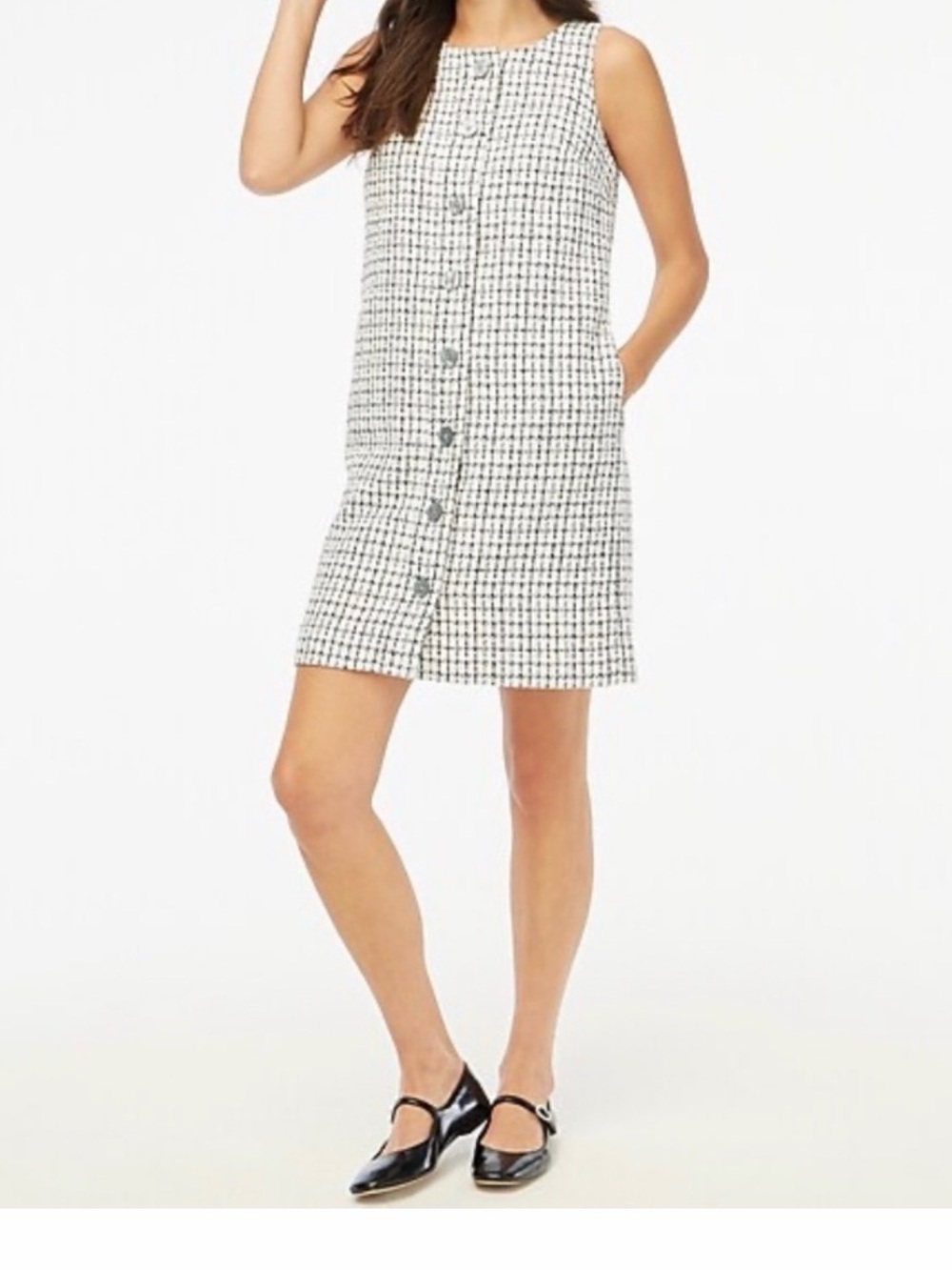J.Crew Sleeveless tweed button front shift dress